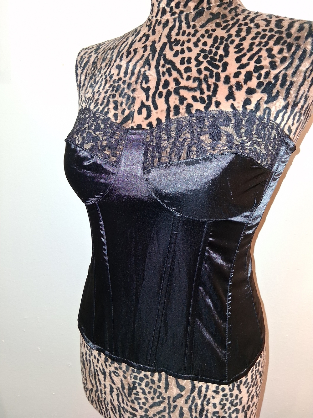 PrettyLittleThing Black Satin Corset Top with Tag